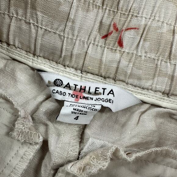 Athleta Pants Womens 4 Cream Camo Cabo Tide Linen Jogger Drawstring Lightweight - Picture 4 of 13